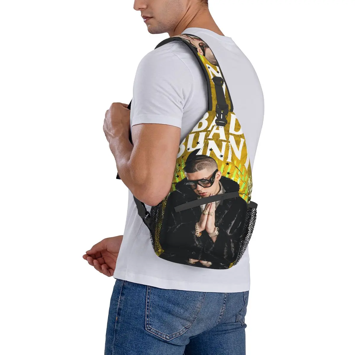 Bad Music Album Small Sling Bags Chest Crossbody Shoulder Sling Backpack Travel Hiking Daypacks Bunny Printed Bags