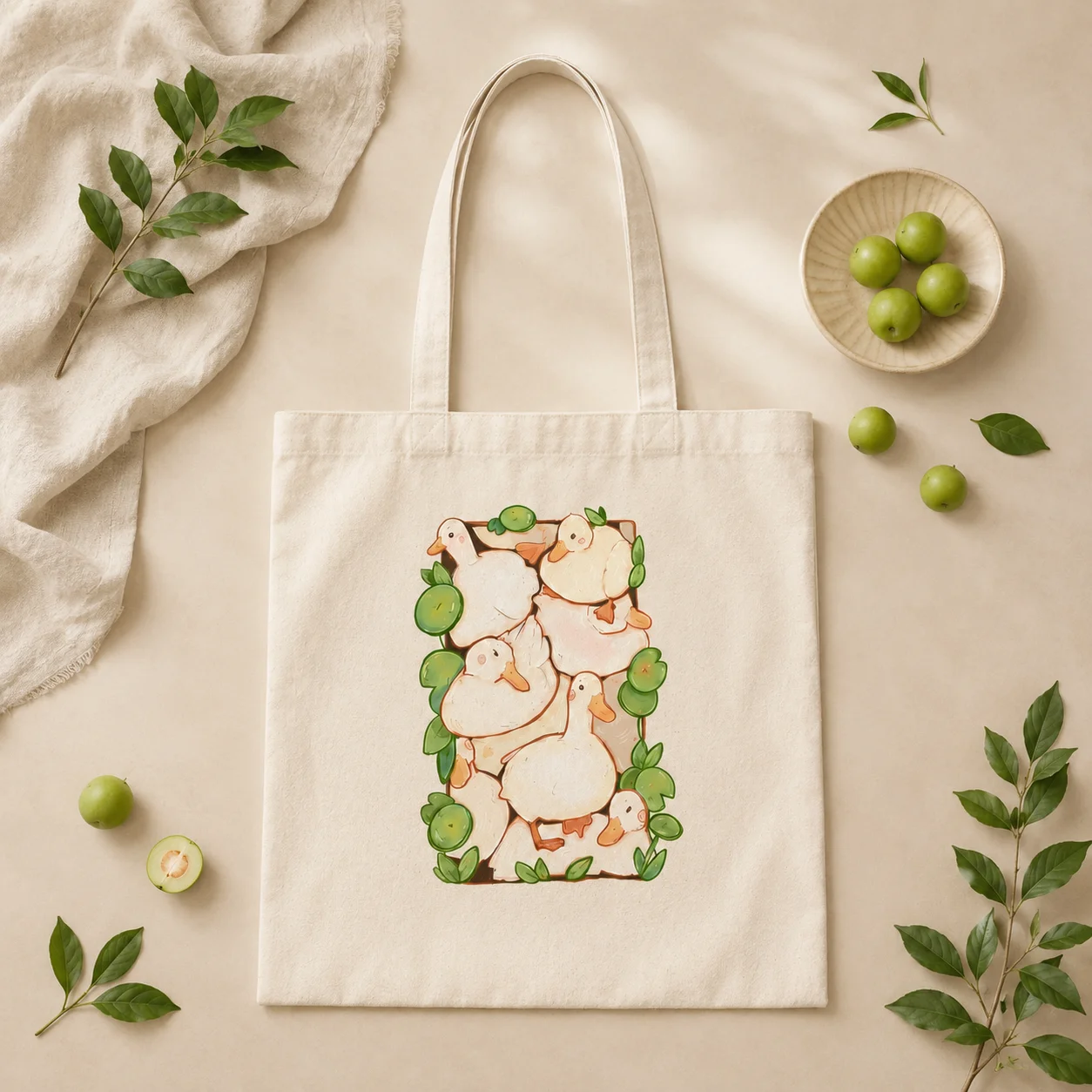 Cute Duck Tote Bag, Duck Lover Canvas Bag, Kawaii Animal Tote, Cottagecore Aesthetic Bag, Nature Inspired Gift Shopping Bag
