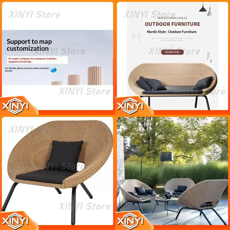 for Outdoor Rattan Chair Sofa for Northern Europe Design Balcony Leisure Waterproof Electric Single Double Coffee Table Sofa