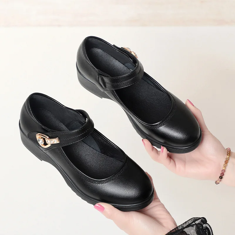 4.5cm All Match Comfortable Breathable Shallow Platform Shoes 2026 Spring Women's Med Heel Soft Leather Shoes Mary Janes Mom - view 2