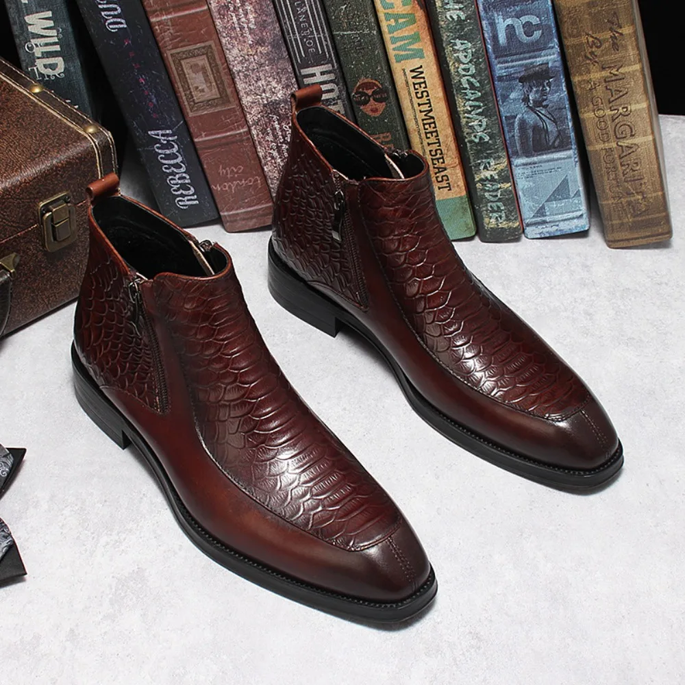 Brand Men's Boots Fashion Chelsea Boot Luxury Leather Botas Black Classic Business Dress Boots Casual Ankle Boots for Men Botas
