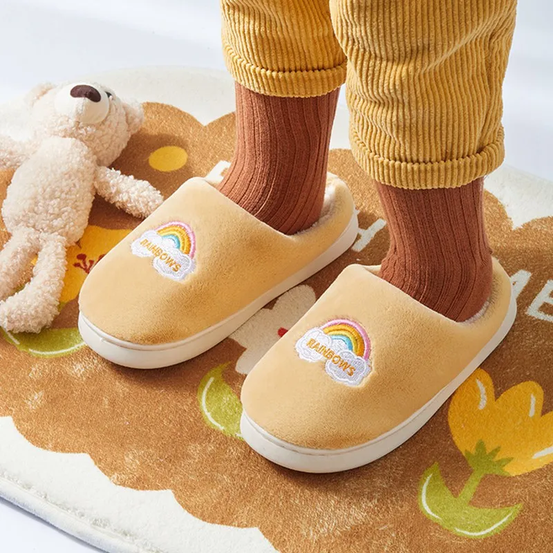 New Autumn Winter Children Warm Slippers For Girls Boys Cute Bear Pattern Kids Bedroom Anti-slip Cotton Floor Shoes