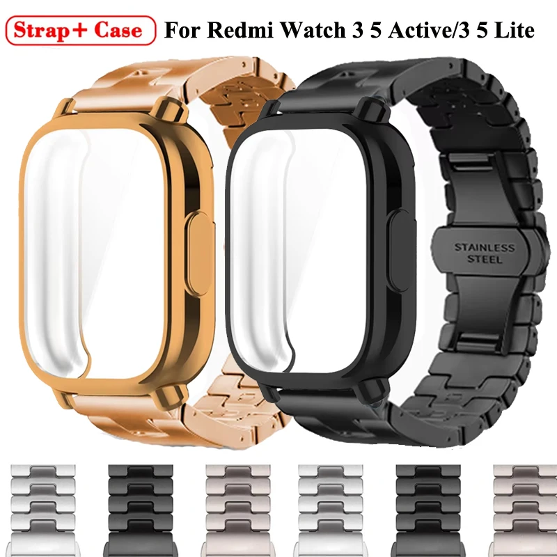 Luxury Stainless Steel Band+TPU Case For Redmi Watch 5 Active/5 Lite Metal Business Correa For Redmi Watch 3 Lite/3 Active Strap
