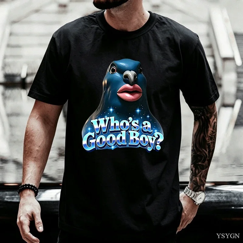 Brainrot Pigeon Whos A Good Boy Funny Meme T-shirt Men and Women Hip-hop T-shirt Summer Short-sleeved Cotton Oversized T-shirts
