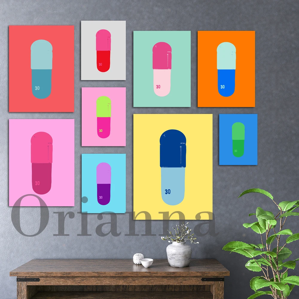 Vibrant Color Poster Pill The Cure Wall Art Print Damien Abstract Watercolor Medical Art Canvas Painting Office Decor Pictures