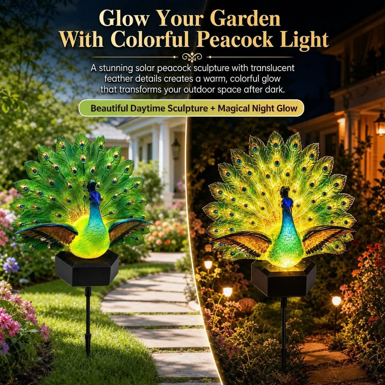 Solar Peacock Garden Sculpture, Solar Peacock Garden Decor,Outdoor Decor Light with Auto-on Led