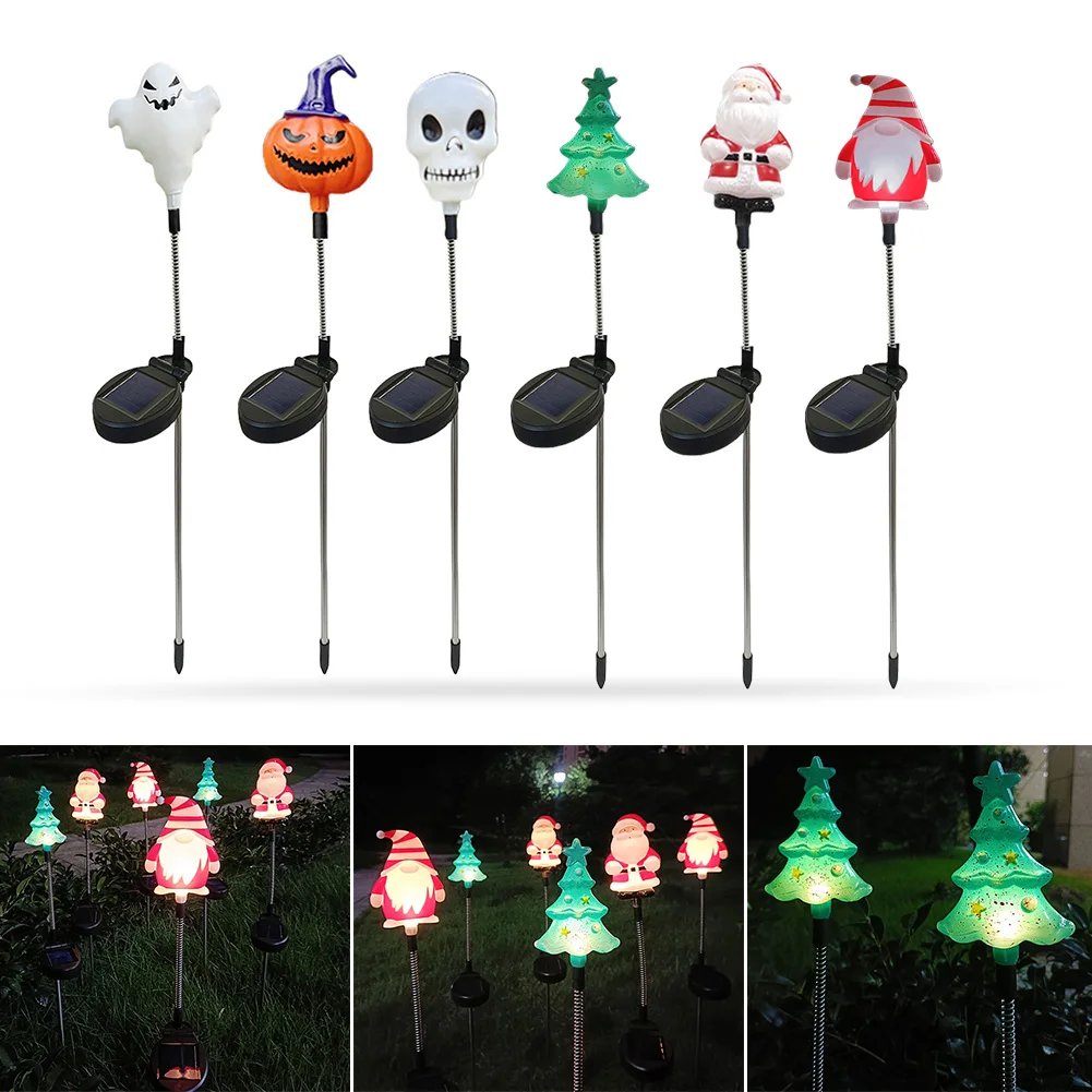 Solar Halloween Outdoor Lights LED Solar Skull Lights Swaying Firefly Halloween Pathway Lights Halloween Outdoor Decorations