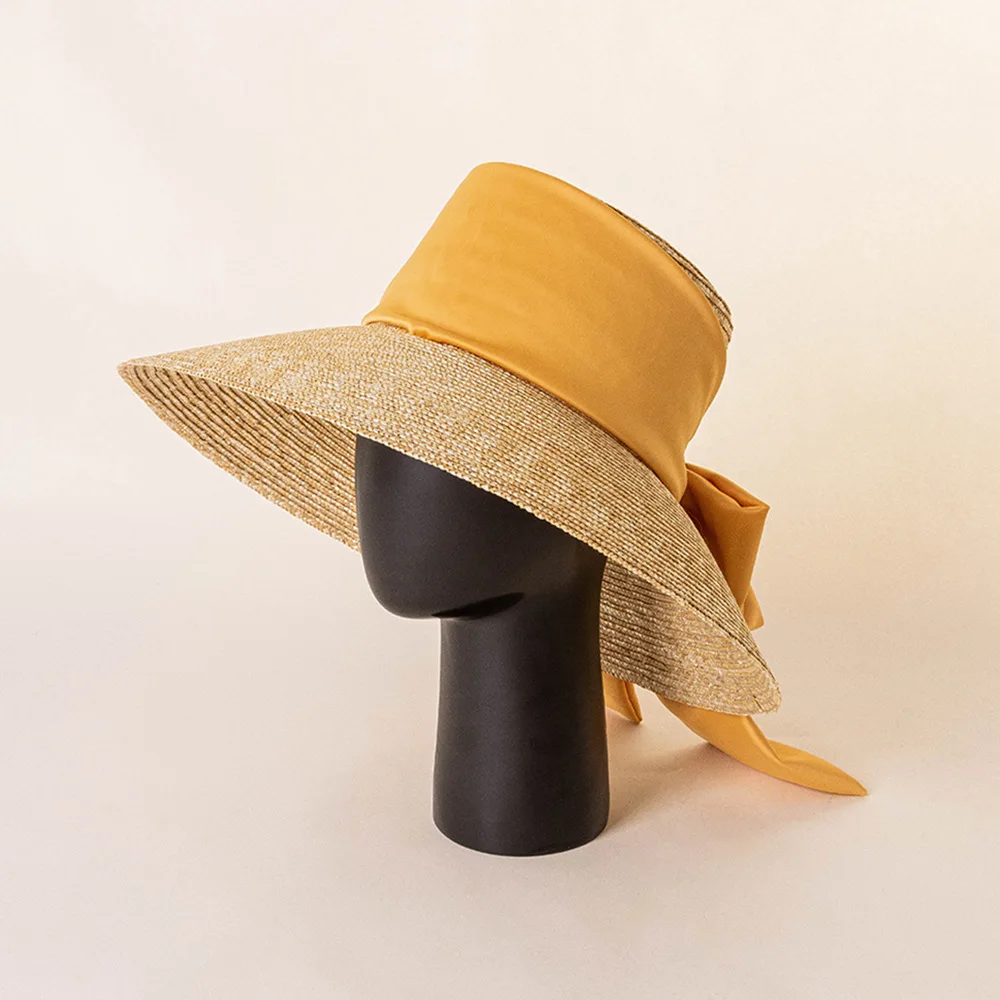 New Spring and Summer Fashion Retro Big Bow Straw Flat Top Sun Hat Outdoor Beach Hat for Women Sunshade Wide Brim Straw Hat