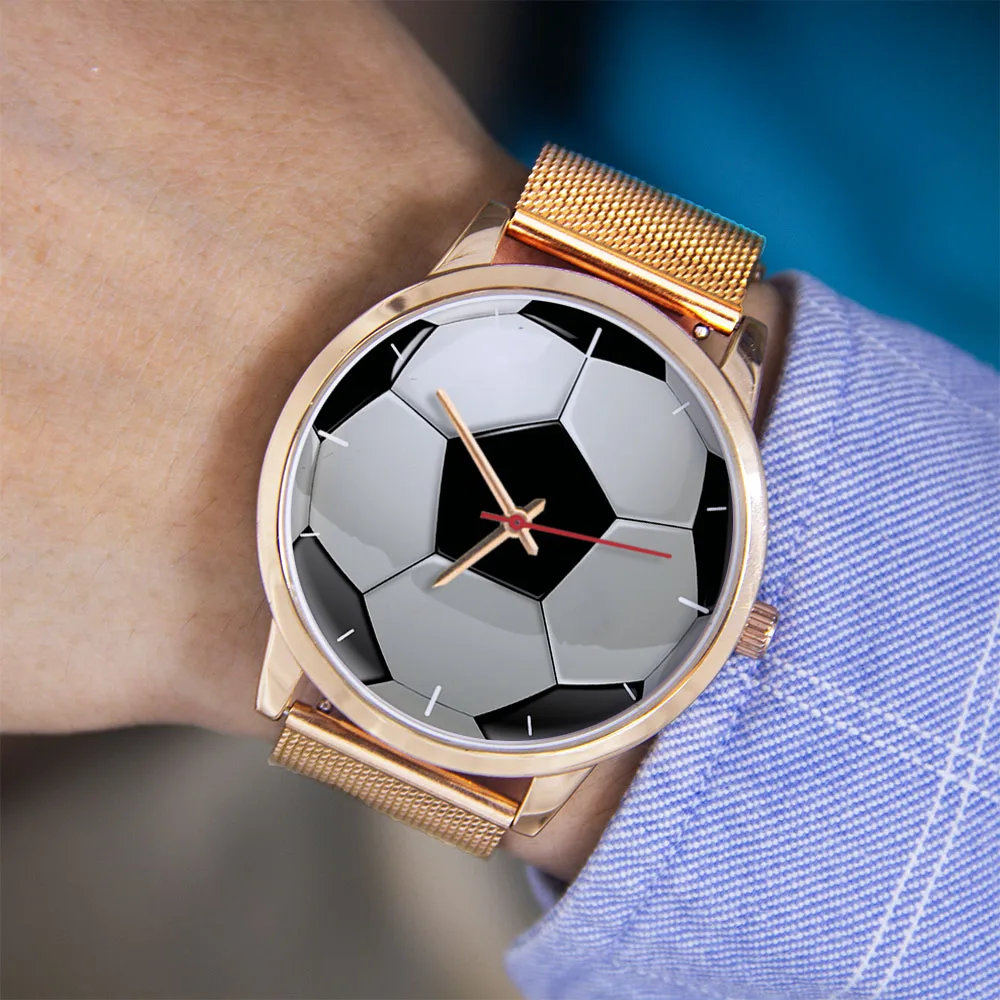 Football Soccer Design Fans Silver Man watch Universal for Men Women Watches Souvenir Bracelet Gift Belt Black Rose Gold