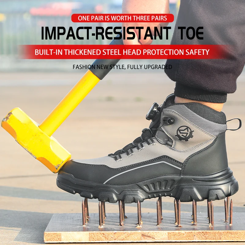 Steel Cap EVA Outsole Rotating Lacing Microfiber Safety Boots Work shoes Protective shoes Anti-Puncture for Extrusion Work