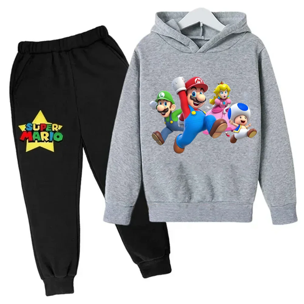 

New Super Mario Bros Hoodie Kids Spring Sportswear Boys and Girls Sweatshirt Boys Clothes Girls Set Hoodie Pantsuit Children
