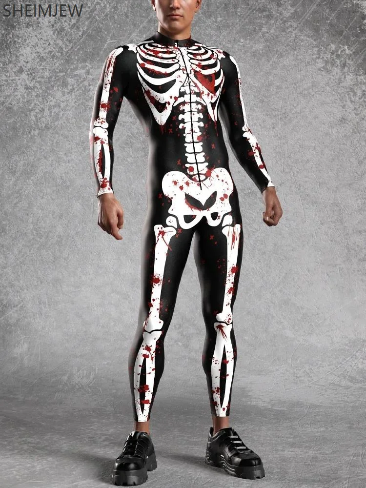 Halloween Horror krwawy szkielet Cosplay kombinezon mężczyźni Punk szkielet body festiwal Terror Party Zentai garnitur Rave strój nowość