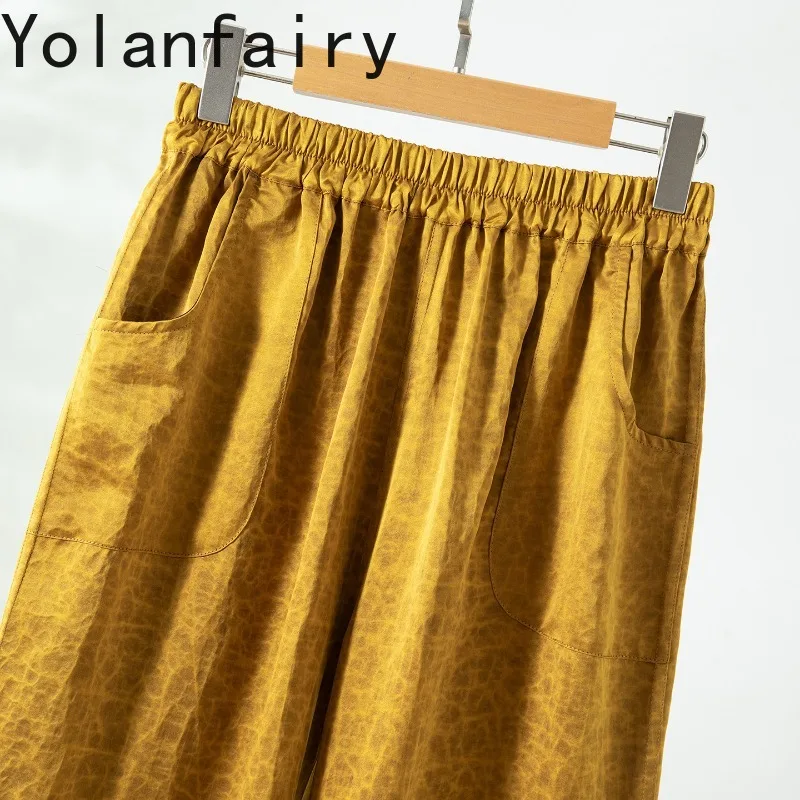 YOLANFAIRY Luxury 100% Natural Mulberry Silk Pants Women Clothing 2026 Xiangyunsha Satin Trousers Woman Elegant Pants Reversible