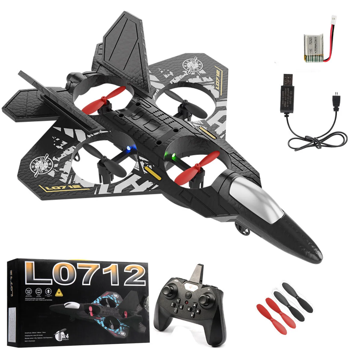 0712 RC Flugzeug 2,4G Schaum Stunt RC Segelflugzeug Mit LED Lichter 360 Rotation One-Key Start Kämpfer Flugzeug Spielzeug