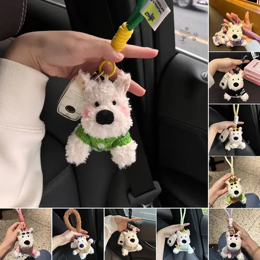 Llavero de perro de West Highland de dibujos animados de moda, muñecos de peluche, colgante para bolso, adorno colgante, mochila, llavero, accesorios para bolso