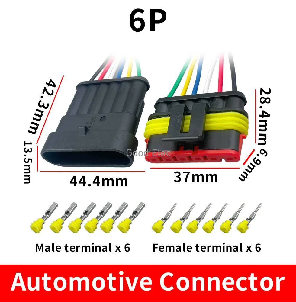 5 sets6 hole 6pin Way Car Waterproof Electrical Auto Connector Male Female Connector Plug Wire 18 AWG harness for Car Motorcycle