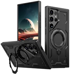 Military Armor Shockproof Case For Samsung Galaxy S22 Ultra S23 FE S24 S25 Plus 360° Rotating Stand TPU Frame Plastic Back Cover