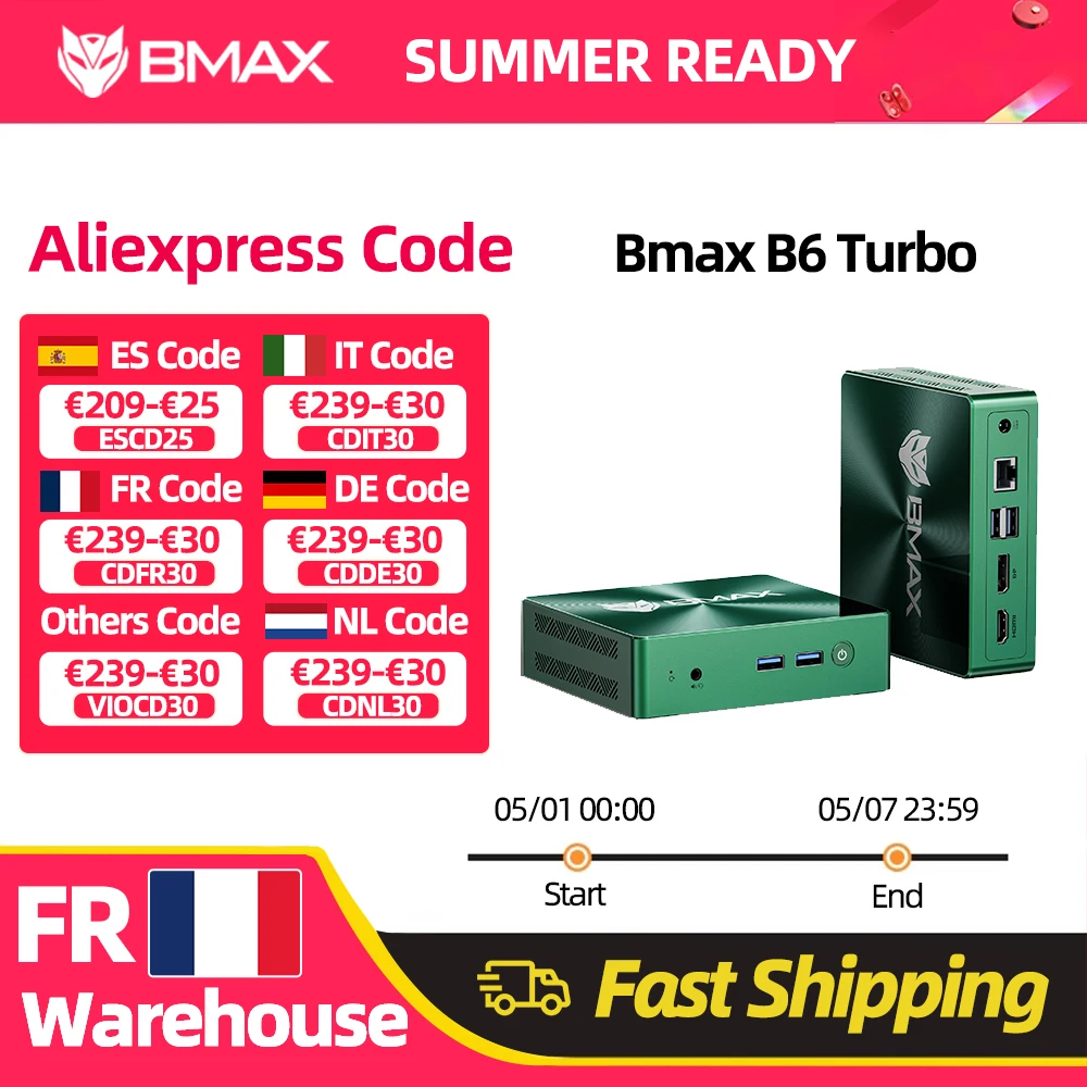 Mini PC BMAX B6 Turbo Intel Core i5 8257U Windows 11 16 Go de RAM 512 Go SSD HDMI USB DP Ethernet Bluetooth WIFI Ordinateur