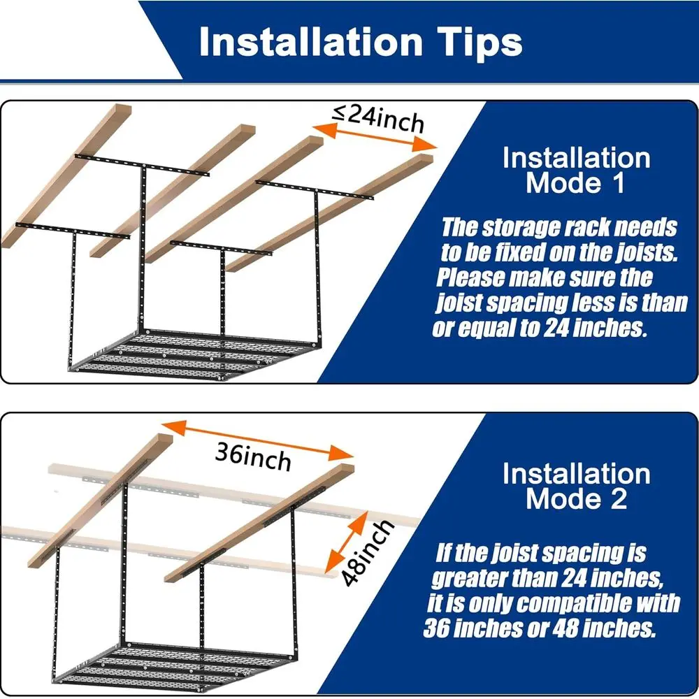 Heavy-Duty 3x4FT Adjustable Ceiling Storage Rack for Garage, 450lbs Capacity, Metal Organizer, Black