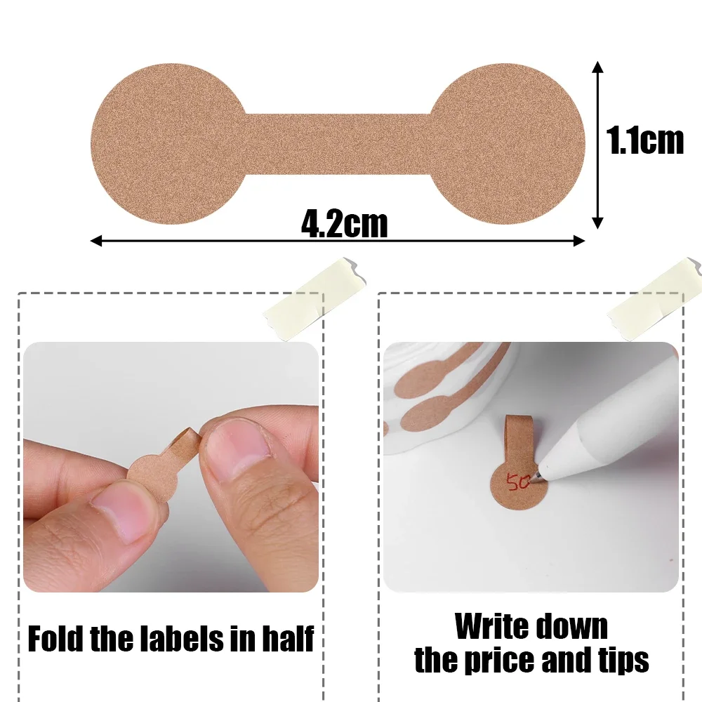 500pcs Kraft Paper White Jewelry Price Tag Self-adhesive Round Barbell Sticker DIY Label Exhibit Tool for Ring Bracelet Necklace