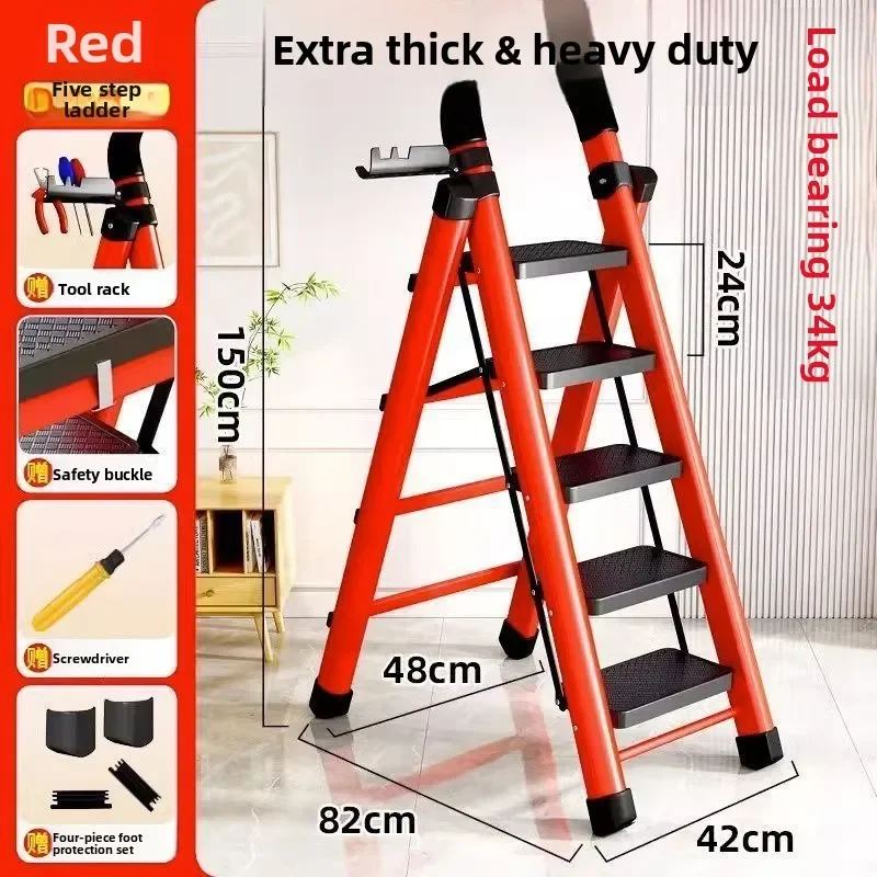Multi Purpose Household Ladder with Thick Steel A Frame Step Ladder Portable Indoor Use Folding Durable Home Ladder Folding