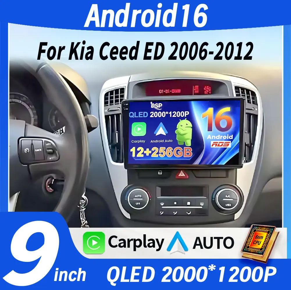 Android 16 Carplay Auto For Kia Ceed ED 2006 2007 2008 2009 2010 2011 2012 Car Radio Multimedia Player Video Stereo WIFI+4G DSP