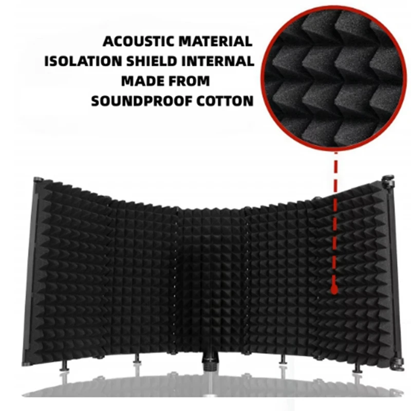 Microphone Isolation Shield Adjustable 3 Panel Foldable Studio Recording Mic Filter Sponge Soundproof
