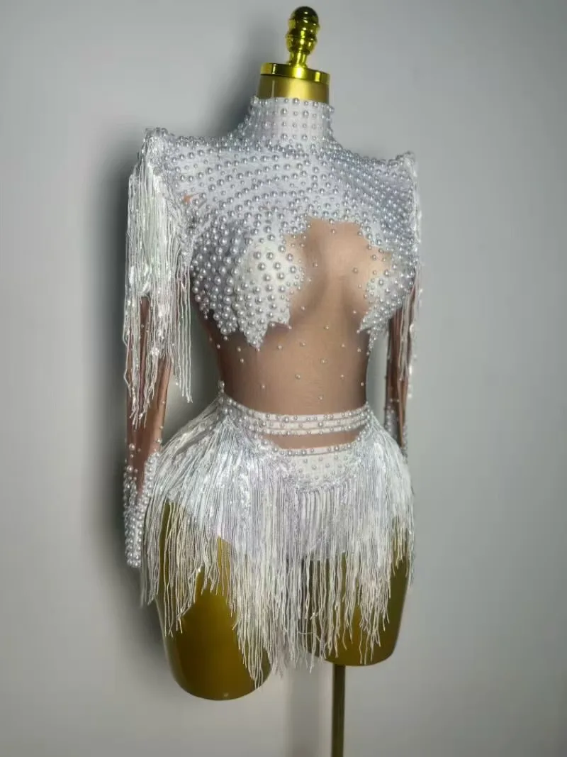 New Women Sparkly Rhinestone Sequin Tassel Stretch Bodysuits  Arrival Birthday Party Nightclub Dj Stage Performance Costume