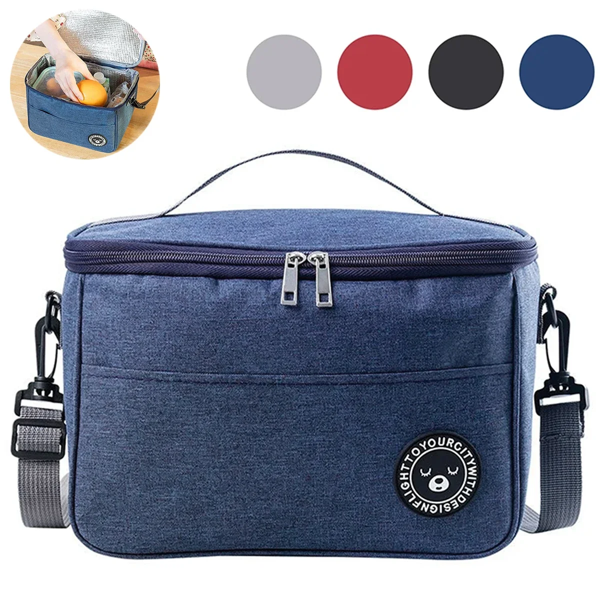 Handgehaltene Kapazität mit Schultergurt-Isoliertasche, Lunchbox-Tasche, verdickte wasserdichte Lunchtasche für Studenten