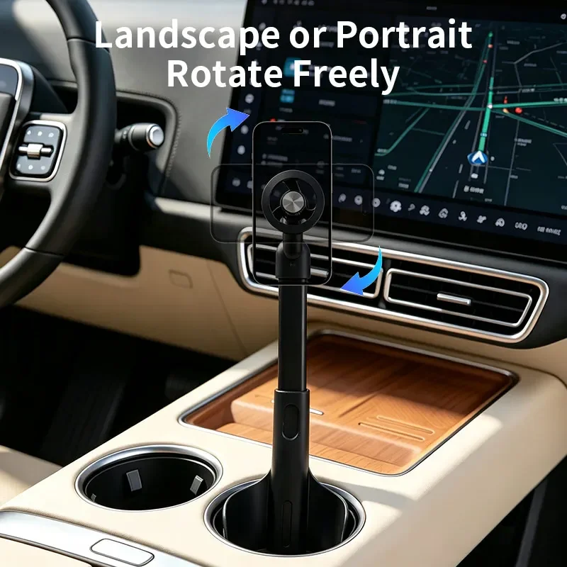 2-In-1 Height-adjustable Car Cup Mount Holder 360° Rotation Extra-strong Magnetic Car Phone Holder For Iphones Samsung Huawei