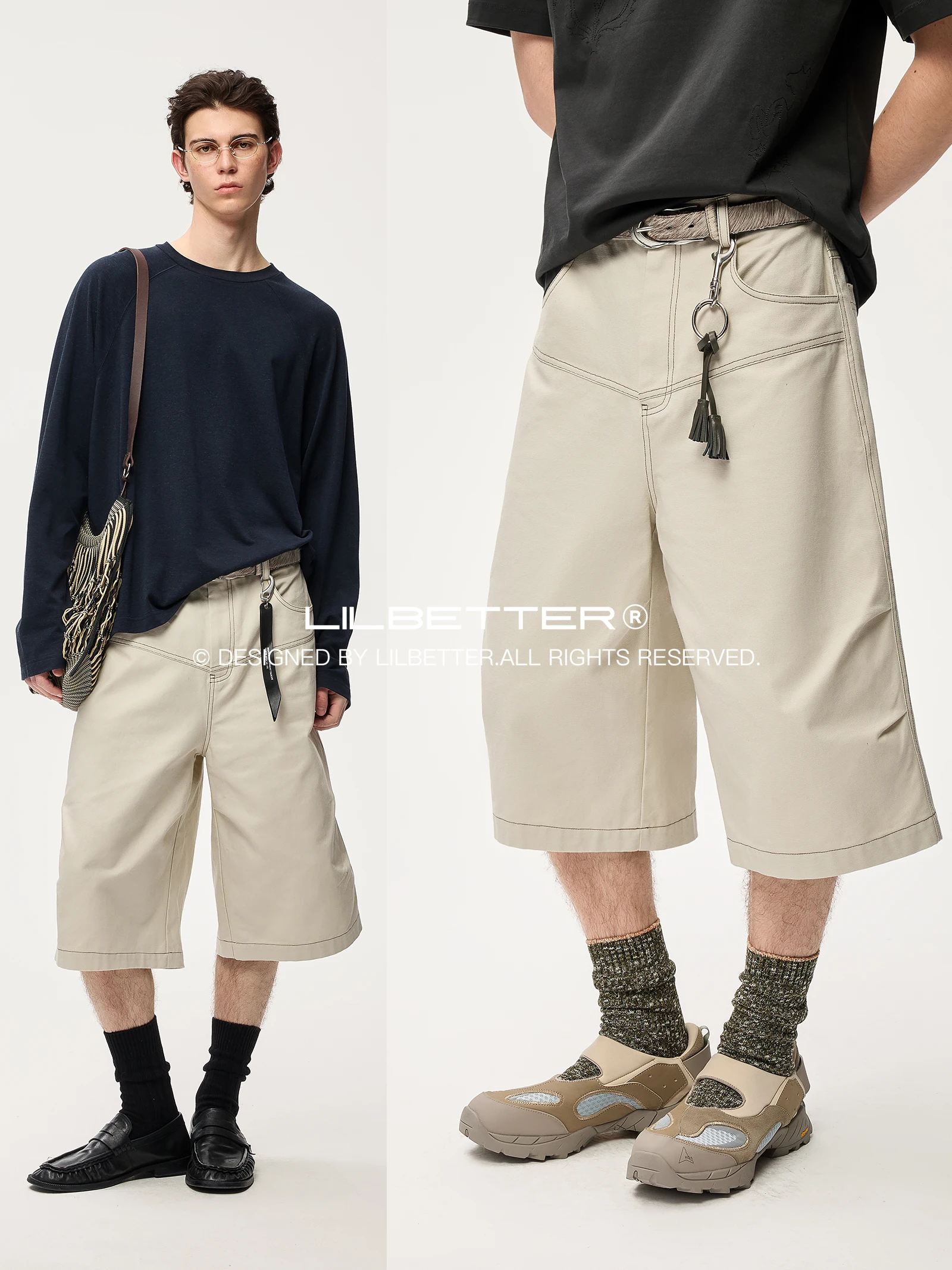 Lilbetter Men's Casual Canvas Shorts Cotton 100% mid Waist Loose Fit Fashion Urban Style Summer Seven-Foot Pants