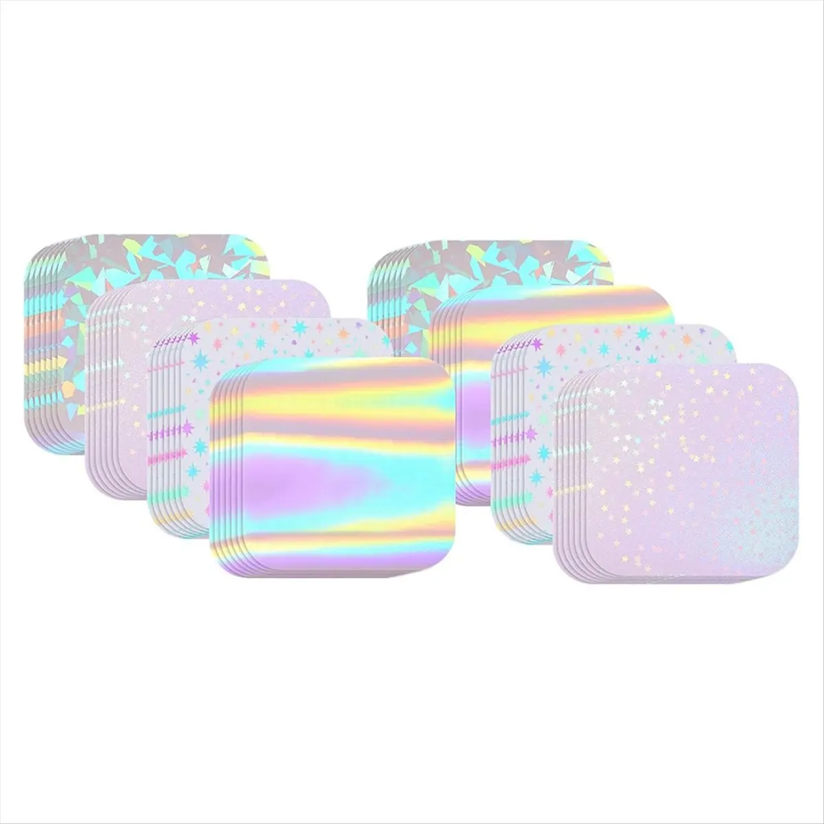 A56K 200Pcs Square Button Maker Supplies Glittering Film for Pin Maker Machine Kit 4 Styles Clear Holographic Laminate Sheets