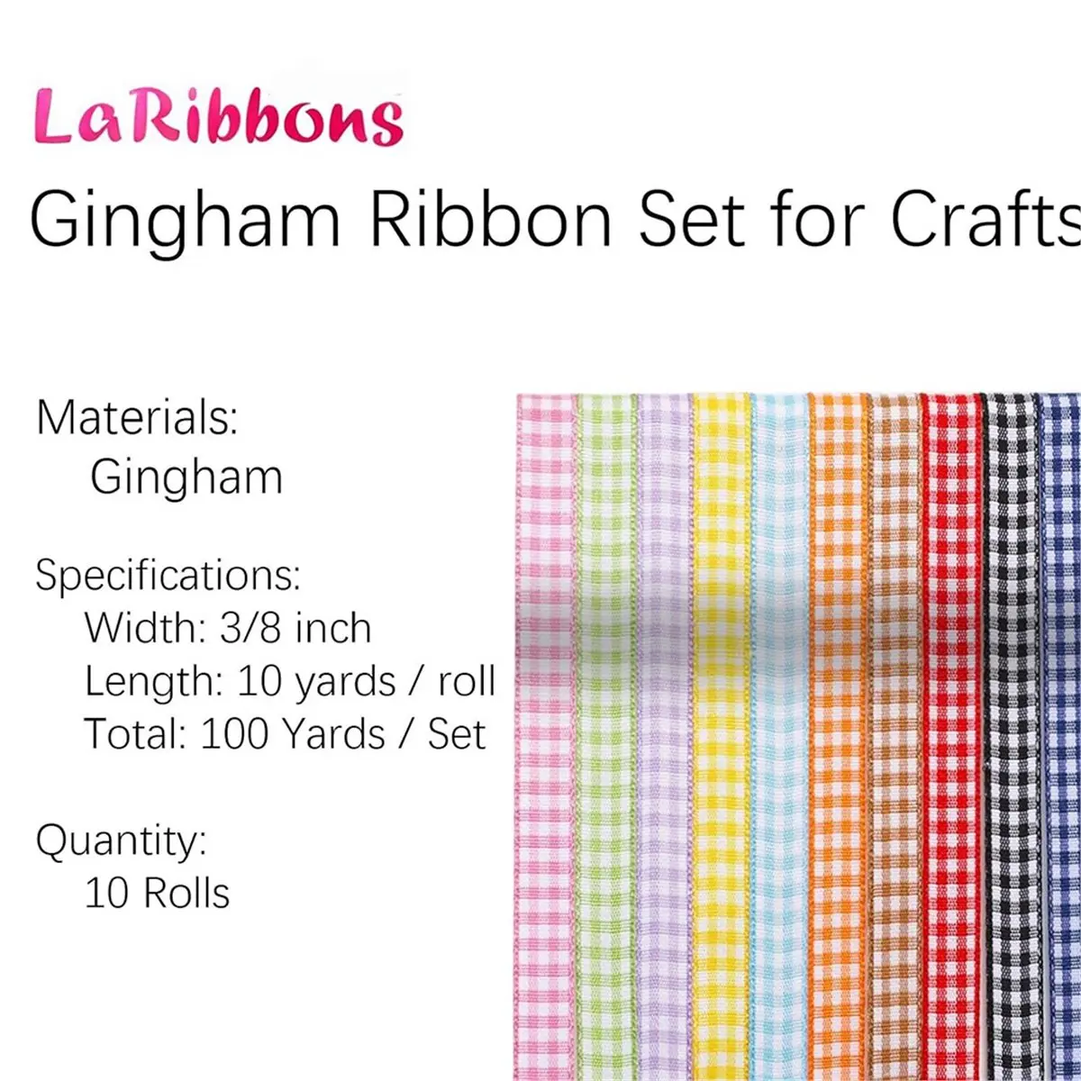 10Roll Gingham Ribbon Variety Pack, 3/8