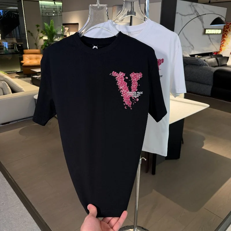 2026 Summer Clothes New Fashion Letter Hotfix Loose Crew Neck Short Sleeve T-shirt Men and Women High Street Hansome Tshirts