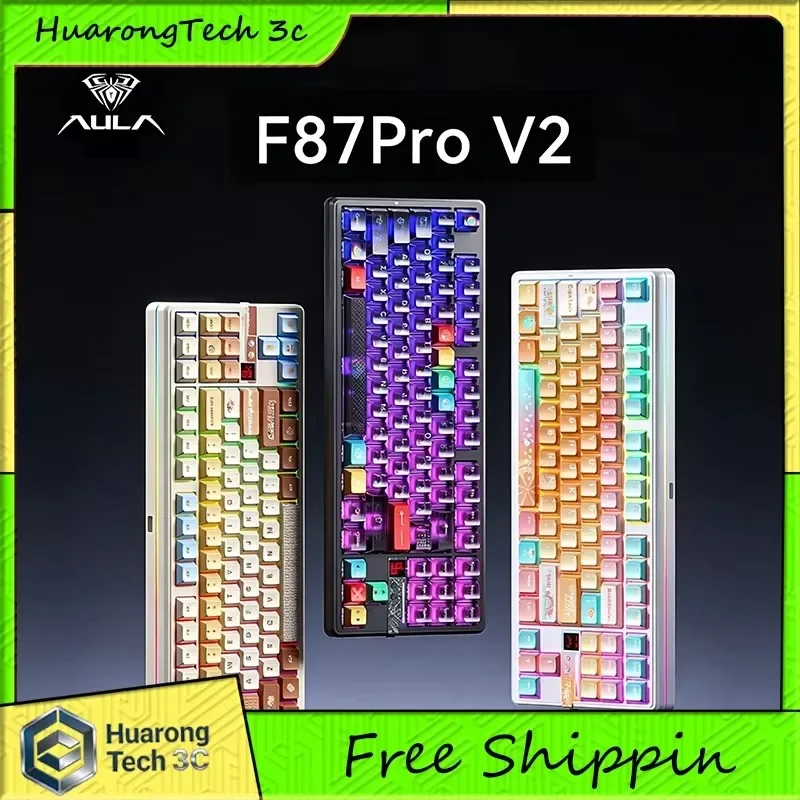 

AULA F87 Pro V2 Mechanical Keyboard 3-modes Wireless 12000mAh Long Battery Life Hot-Swap RGB Customi E-Sports Keyboard PC Gaming