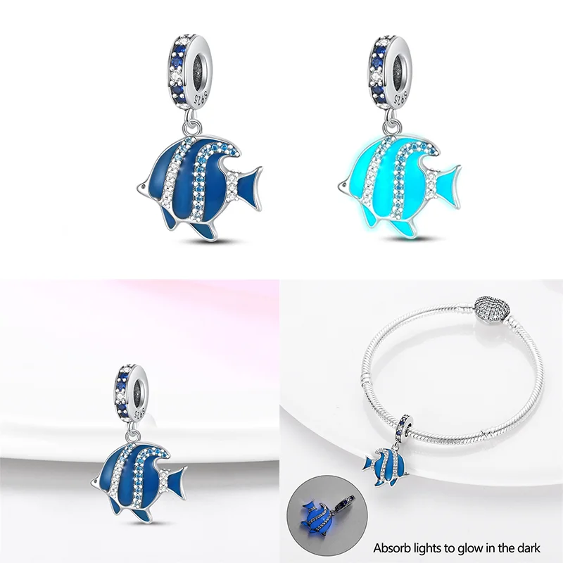 925 Sterling Silver Luminous Stars Firefly Fish Glow Series Charm Beads for Pandora Original Bracelet DIY Fine Jewelry Gift