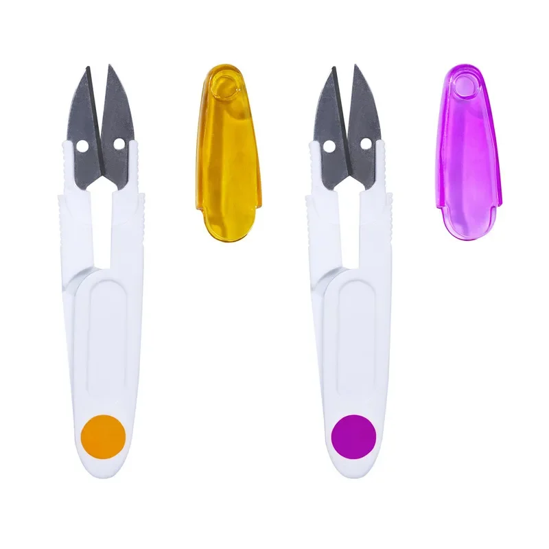 Stainless Steel U-Shape Spring Thread Scissor with Protective Cap - Sharp for Cross Stitch, Embroidery, Fishing Line, Yarn