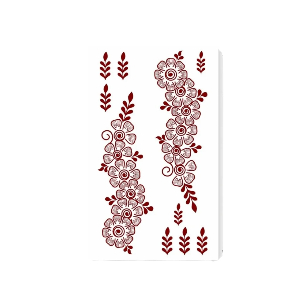 Maroon Color Henna Tattoo Stickers Mehndi Designs Waterproof Hand Tattoo Ethnic Style Flower Body Art Sticker Summer Vacation