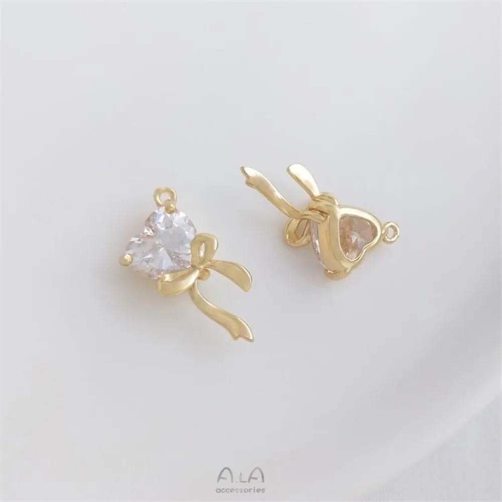 

1 шт. медные подвески 14 К золотого цвета с бантом по подолу в форме сердца, прямоугольный циркон, галстук-бабочка, кулон, ожерелье, браслет, серьги, кулон