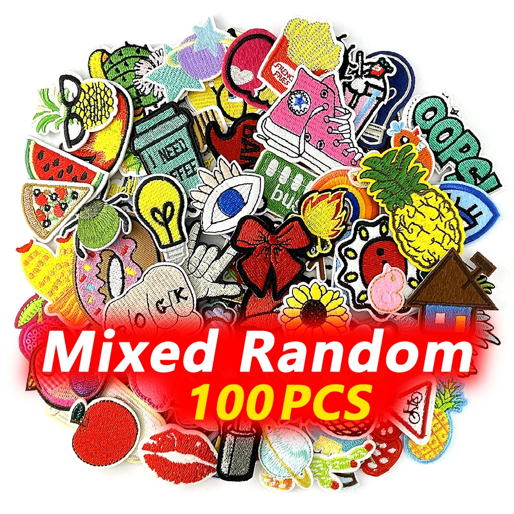 100Pcs Random Mixed Packaging Decoration Patches Embroidery Applique Ironing Clothing Sewing Supplies Decorative Patch Badge
