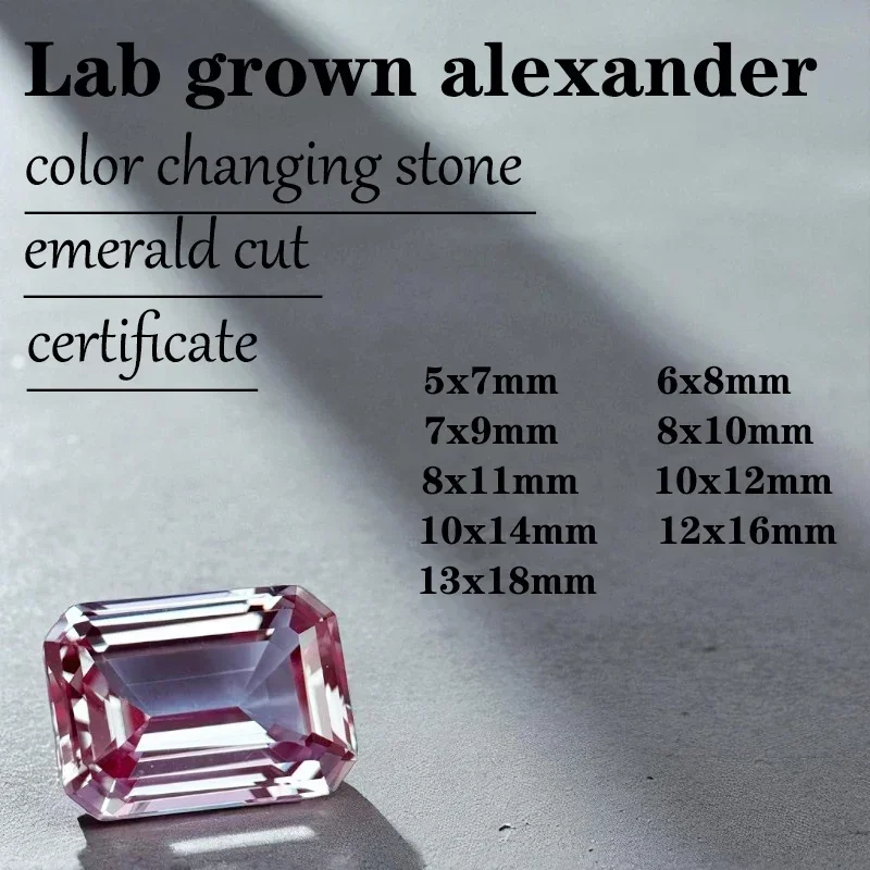 Alexandrite Emerald Cut VVS1 Lab Grown Gemstone Color Changing Stone DIY Ring Necklace Earrings Main Materials with Certificate