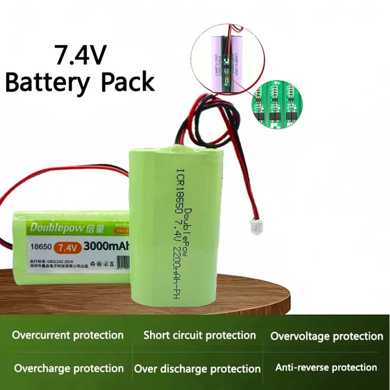 7.4V Lithium Battery Pack 2200mAh 3000mAh 3500mAh Replacement Battery with PH2.0 Plug for Speaker RC Car Garden lights