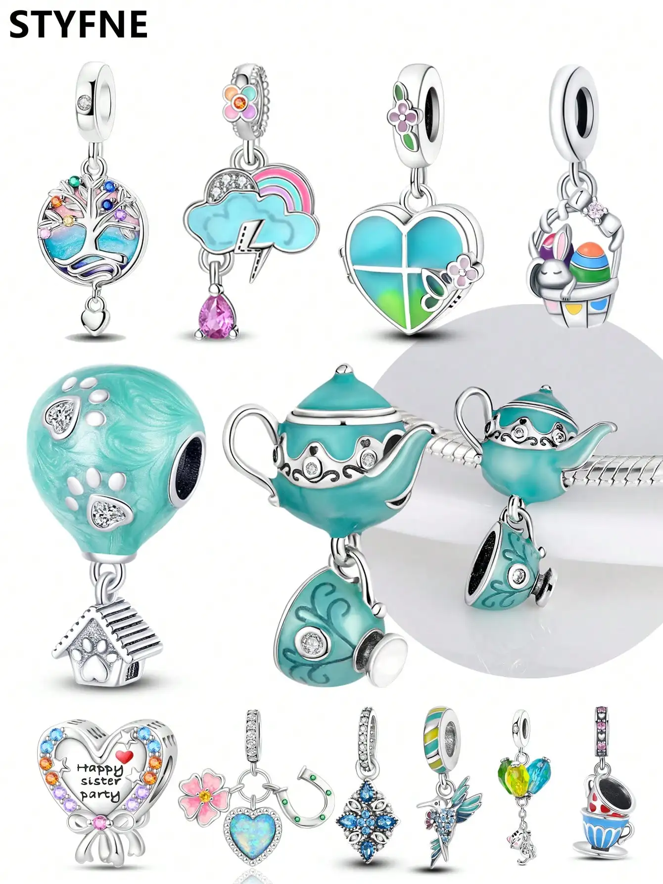 Rainbow Balloon Cat After the RainBeads Charm Silver Plated Fit Charms Silver 925 Original Bracelet for Jewelry Making DIY Charm