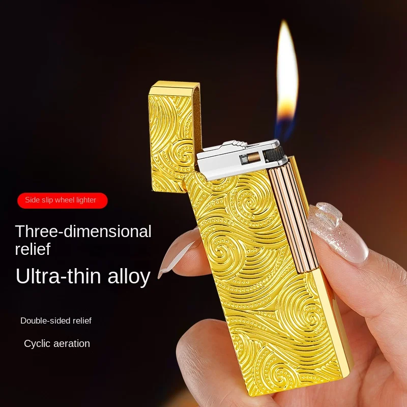 Ultra Thin Long Strip Wheel Lighter Gas Lighters Butane Grinding Wheel Flame Mini Metal Gadgets for Men Smoking Accessories