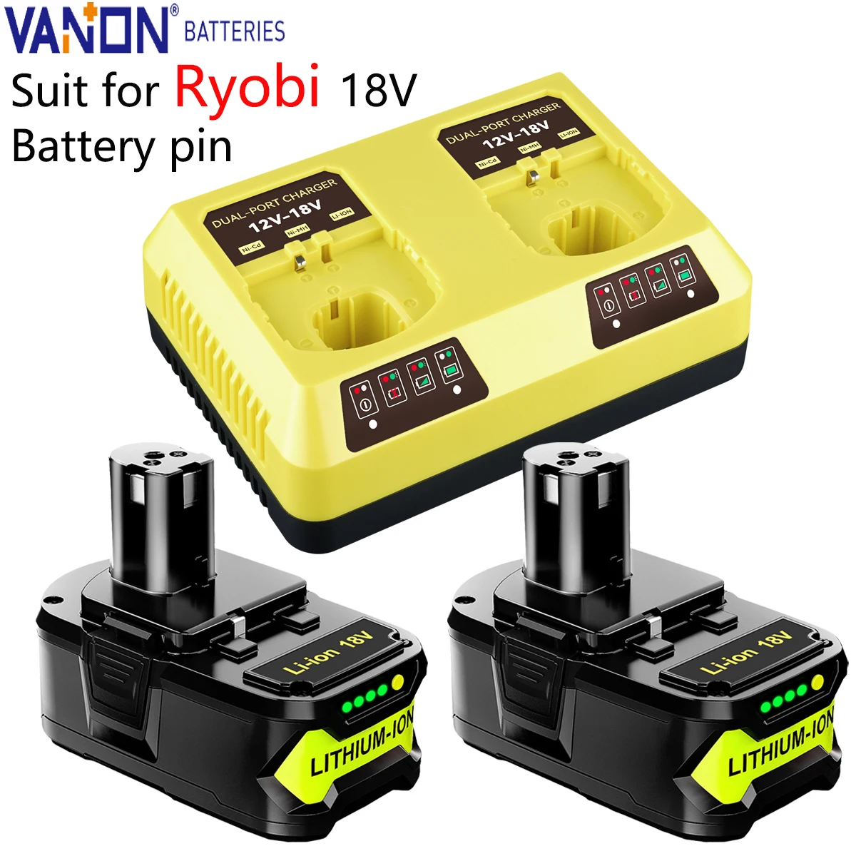 

Vanon 2 шт. P108 5,0 Ач 18 В MAX литиевая батарея и быстрое двойное зарядное устройство P117 Инструменты серии P102 P122 для замены штифта батареи Ryobi