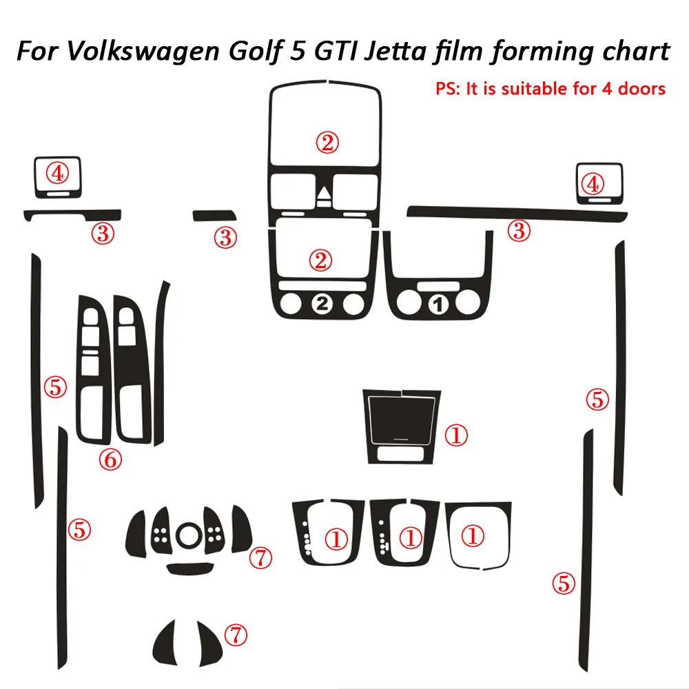 For VW Golf 5 GTI MK5 jetta Interior Central Control Panel Door Handle Carbon Fiber Stickers Decals Car styling Accessorie