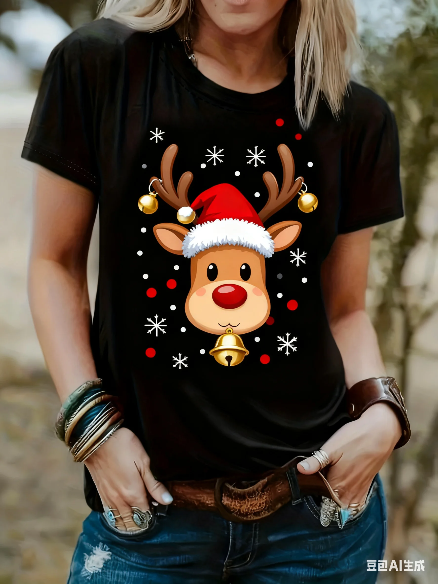 

Women's T-Shirt 3D Santa Claus Print Tees Fashion Christmas Elk Pattern Short Sleeve Casual O-neck Loose Girl Top X'mas Clothing