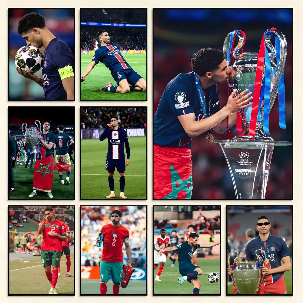 Athlete Soccer A-Achraf Hakimi Poster Digital Solvent Print Waterproof PP Fade-Resistant Wall Art Room Decor Gift
