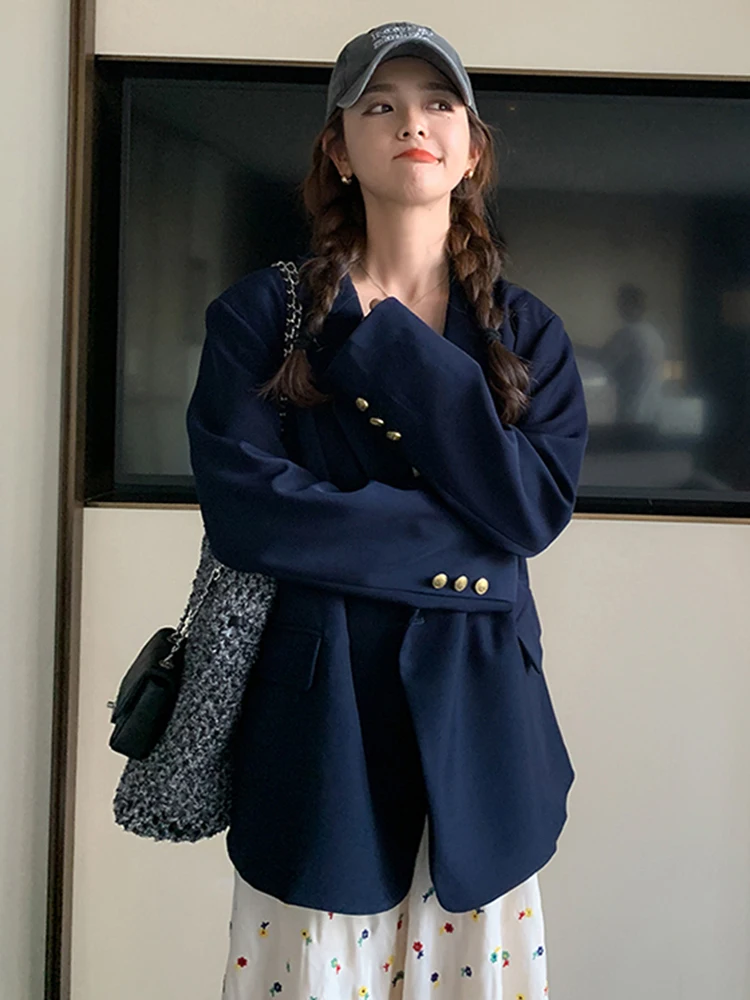 LANMREM Office Lady Solid Color Women\'s Blazer Loose Notched Collar Back Buton Design Coat Fashion 2024 Spring New 2AA5046