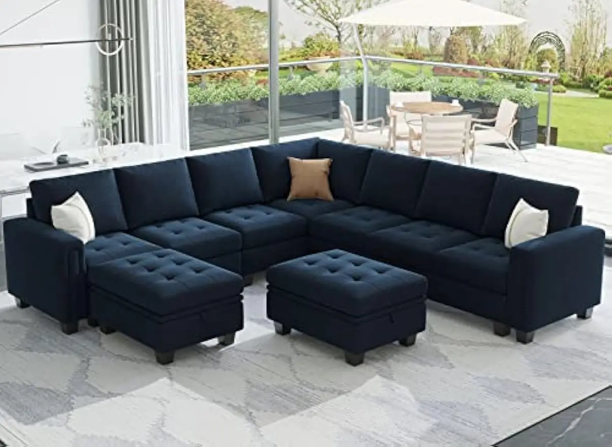 

Oversized Velvet Modular 8-Seat Sectional Sofa Set with Storage Ottoman U Shaped Couch Set Modular Sectional Convertible Sofa